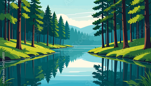 Serene Forest Lake Scene with Vivid Reflections
