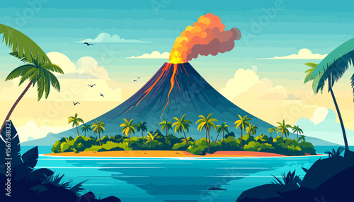 Tropical Volcanic Island Eruption: A Colorful Paradise in Peril