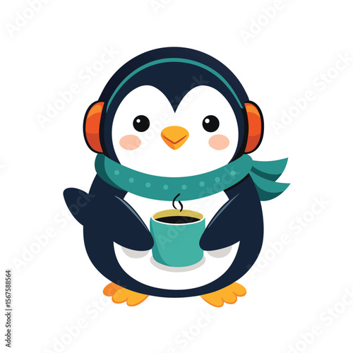 Penguin With Earmuffs and a Tiny Cup of Tea Cozy Style