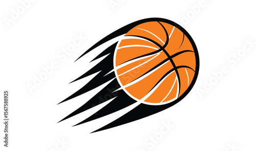 Dynamic orange basketball with black motion trails and white highlights on a white background