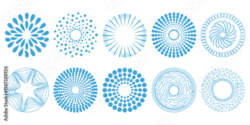 Round shapes, graphic elements big collection, set. Frame templates, text backgrounds made of uneven dots, hand drawn stripes, splashes, water drops, concentric circles, squiggles, blobs, wavy lines