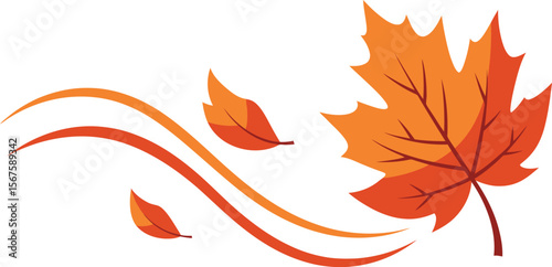 Illustration of a maple leaf and swirling lines suggesting wind.