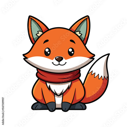 Sitting Fox With a Scarf and Happy Expression