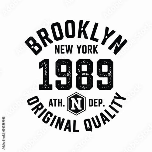 New York, Brooklyn t-shirt design. T-shirt print design in American college style. Athletic typography for tee shirt print in university and college style. Vector