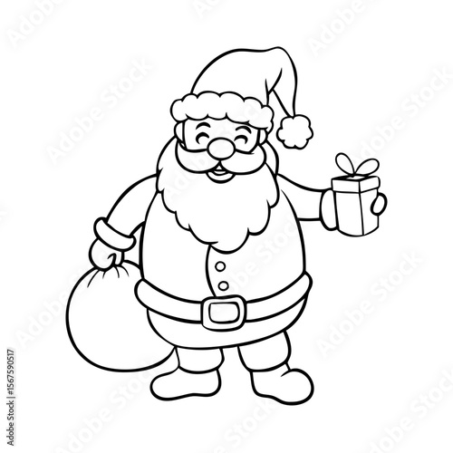 Christmas santa claus with bag coloring page for kid 