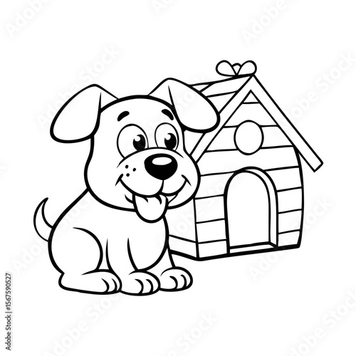 Cartonic dog with their house coloring page for kid 