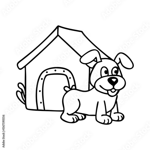 Cartonic dog with their house coloring page for kid 
