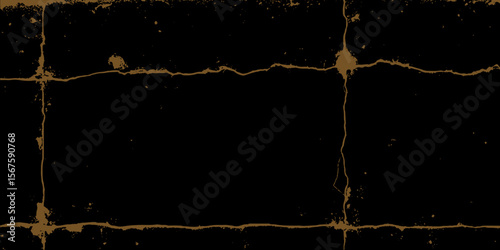 Black Background with Golden Crack Border Texture Frame.