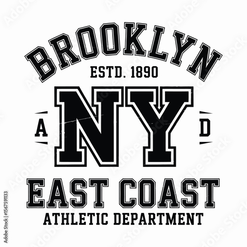 New York, Brooklyn t-shirt design. T-shirt print design in American college style. Athletic typography for tee shirt print in university and college style. Vector