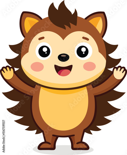 Smiling Hedgehog Waving One Paw Standing Up