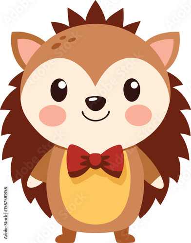 Smiling Hedgehog With a Tiny Bow Tie Standing Pose