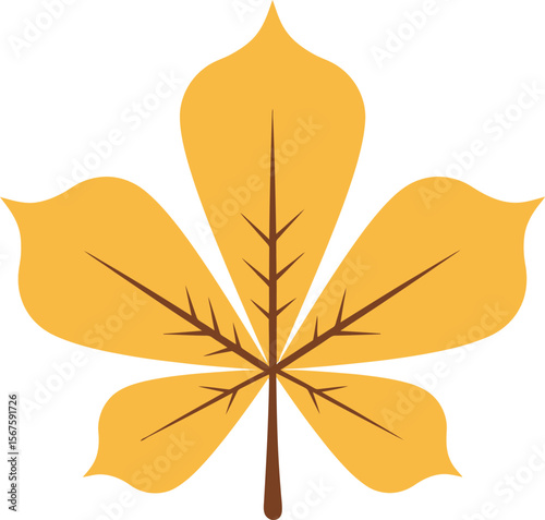 A stylized illustration of a single, autumnal chestnut leaf.