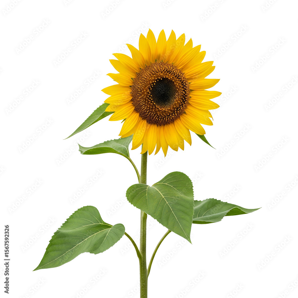 Fototapeta premium Vibrant Sunflower with Lush Green Leaves Isolated on Transparent Background