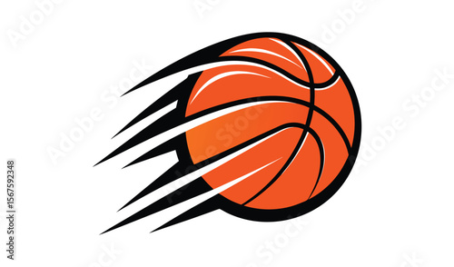 Dynamic orange basketball with streaking black and white lines symbolizing speed and motion