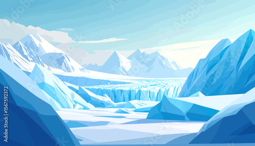 A Crystalline Glacial Landscape Under a Pale Sky