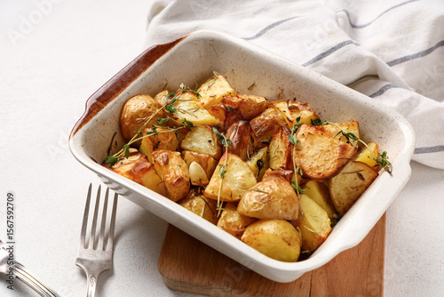 Golden roasted potatoes wit...