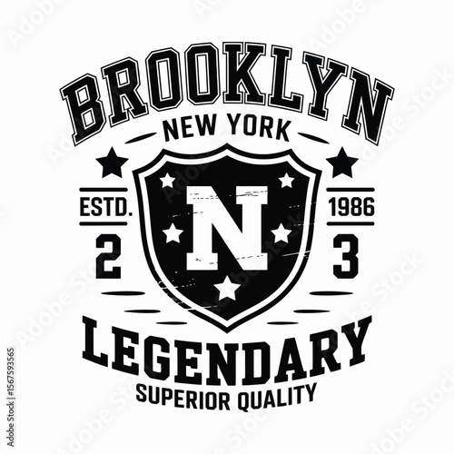 New York, Brooklyn t-shirt design. T-shirt print design in American college style. Athletic typography for tee shirt print in university and college style. Vector