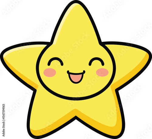 Winking Kawaii Star with Curved Smile
