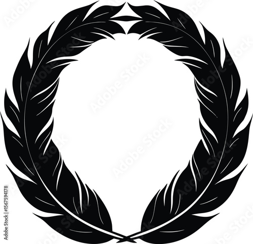 Black feather wreath frame circle design element