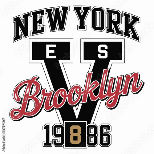 New York, Brooklyn t-shirt design. T-shirt print design in American college style. Athletic typography for tee shirt print in university and college style. Vector