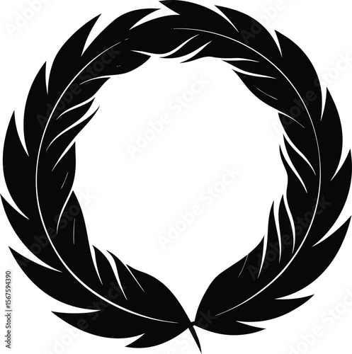 Black feather wreath circular frame design element
