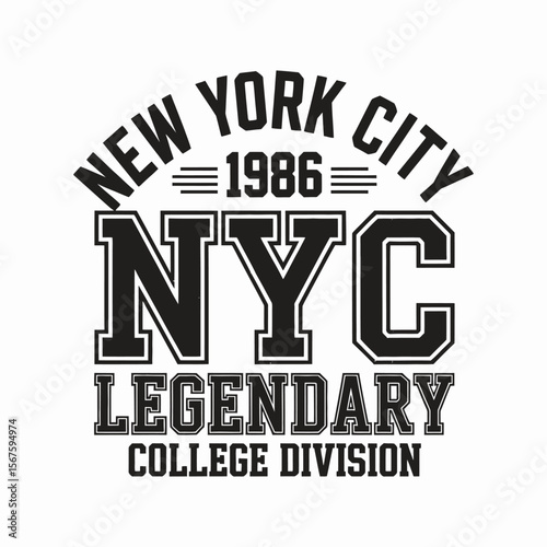 New York, Brooklyn t-shirt design. T-shirt print design in American college style. Athletic typography for tee shirt print in university and college style. Vector