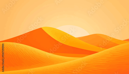 Vibrant Orange Desert Landscape with Rolling Sand Dunes under a Soft Sun