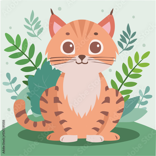 Cute bobcat flat vector