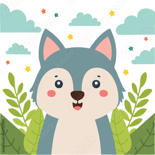 Cute wolf flat vector