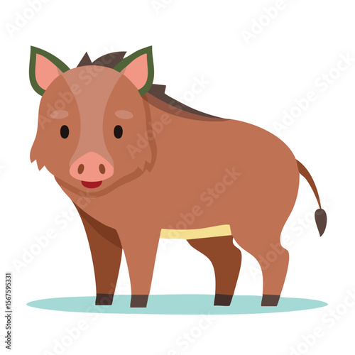 Cute wild boar flat vector