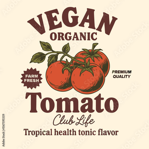 Tomato Vegetable Artwork for T-Shirt Print - Red Vintage Organic Farm Design - Summer Food Graphic with Retro Retro Graphics