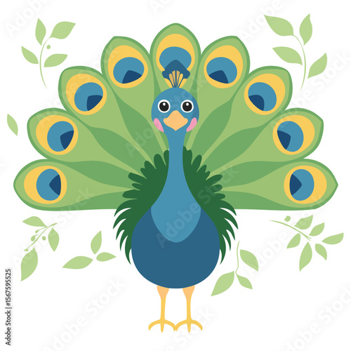 Cute peacock flat vector