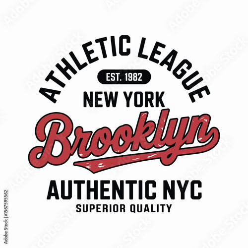New York, Brooklyn t-shirt design. T-shirt print design in American college style. Athletic typography for tee shirt print in university and college style. Vector — Vector