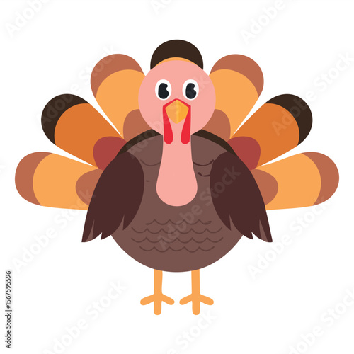 Cute turkey flat vector