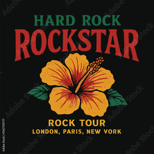 Rock Star Vector Graphic - Hard Rock Logo with Red Rose Artwork - Wild Spirit Music Tour Poster for Apparel and Decor