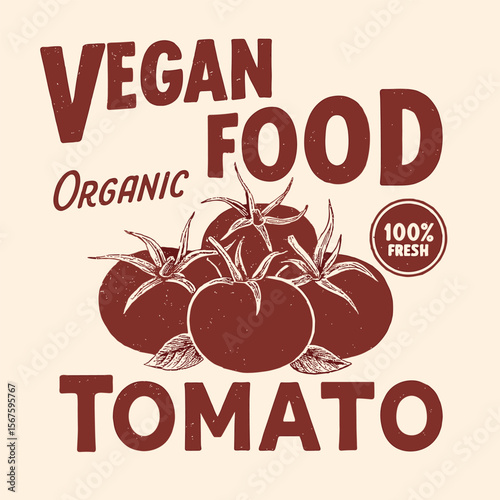 Tomato Vegetable Artwork - Summer Food Graphic for T-Shirt Print - Vintage Retro Red Tomato Design with Rustic Farm Style