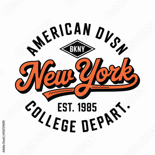 Nueva York, diseño de camisetas de Brooklyn. Diseño impreso de camisetas al estilo de la universidad estadounidense. Tipografía atlética para estampado de camisetas al estilo universitario. Vector