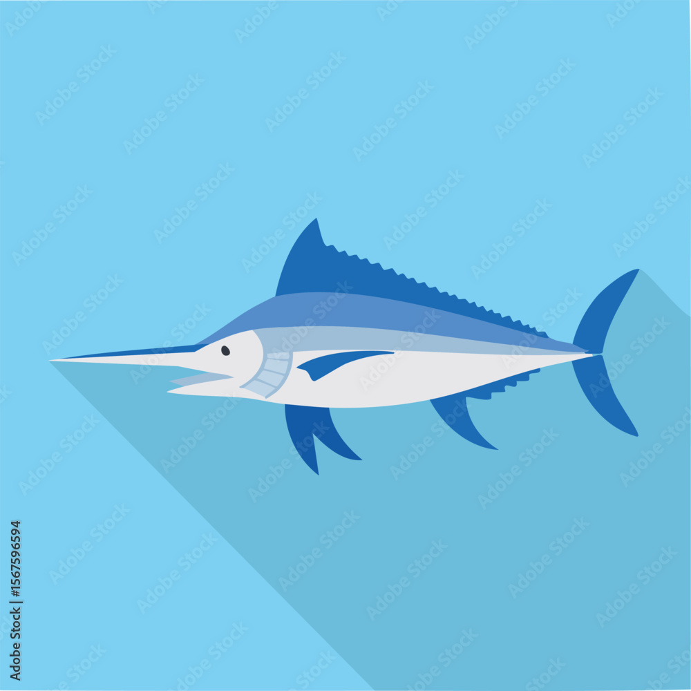 Naklejka premium Cute swordfish flat vector