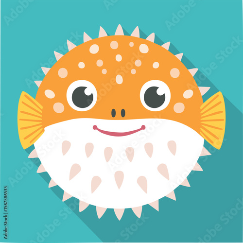 Cute pufferfish flat vector
