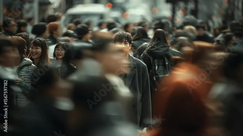 Lost in the Crowd: A solitary figure blends anonymously into a bustling city crowd, a poignant portrayal of urban anonymity and the feeling of being unseen.