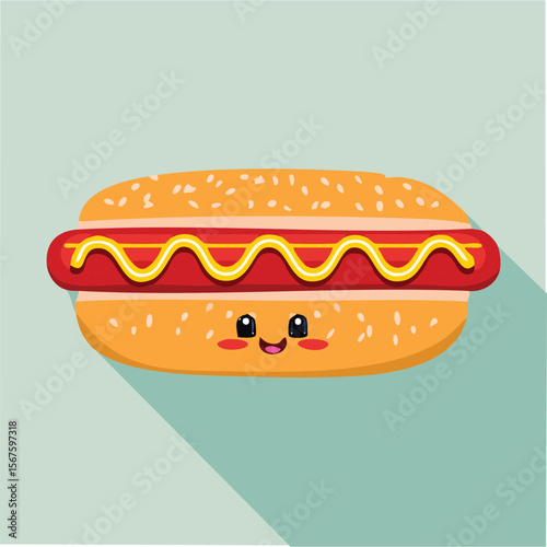 Cute hotdog flat vector