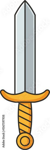 Cartoon illustration of a medieval sword with a silver blade and golden hilt.
