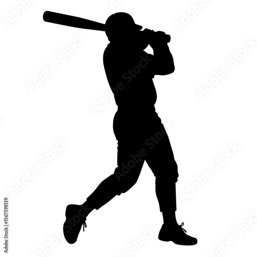Baseball silhouette of a batter in action shows athleticism and focus. Baseball silhouette depicts swing action, showcasing strength and precision.