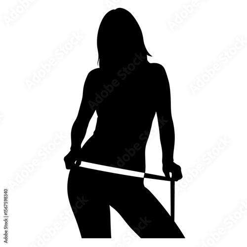 Silhouette of slim woman on white background in pinup style. Elegant silhouette poses, capturing youthful beauty, artistic rendering of her contours and curves.