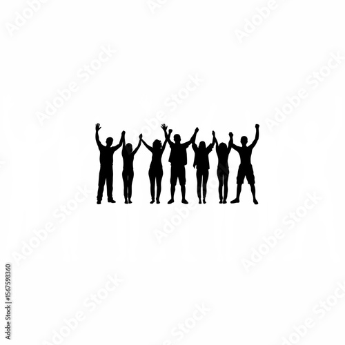 Silhouette of friends with arms over shoulders celebrating on white background