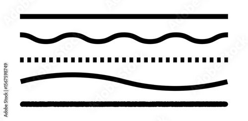 Set of horizontal lines, wavy and straight line vector illustration