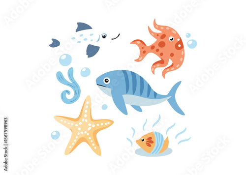 Set of sea Animals vector, Animals Icons