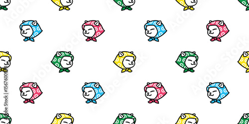 cat seamless pattern kitten kerchief hair tie vector face head japan calico doodle cartoon pet animal illustration gift wrapping paper tile background scarf isolated repeat wallpaper colorful