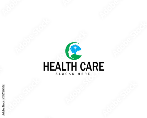 healthy mind logo, people head with leaf and brain logo