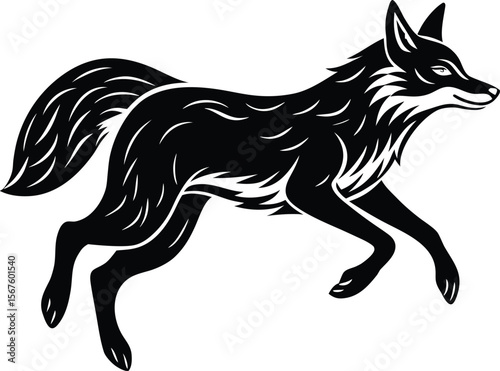 Vector art of black fox running isolated on white background